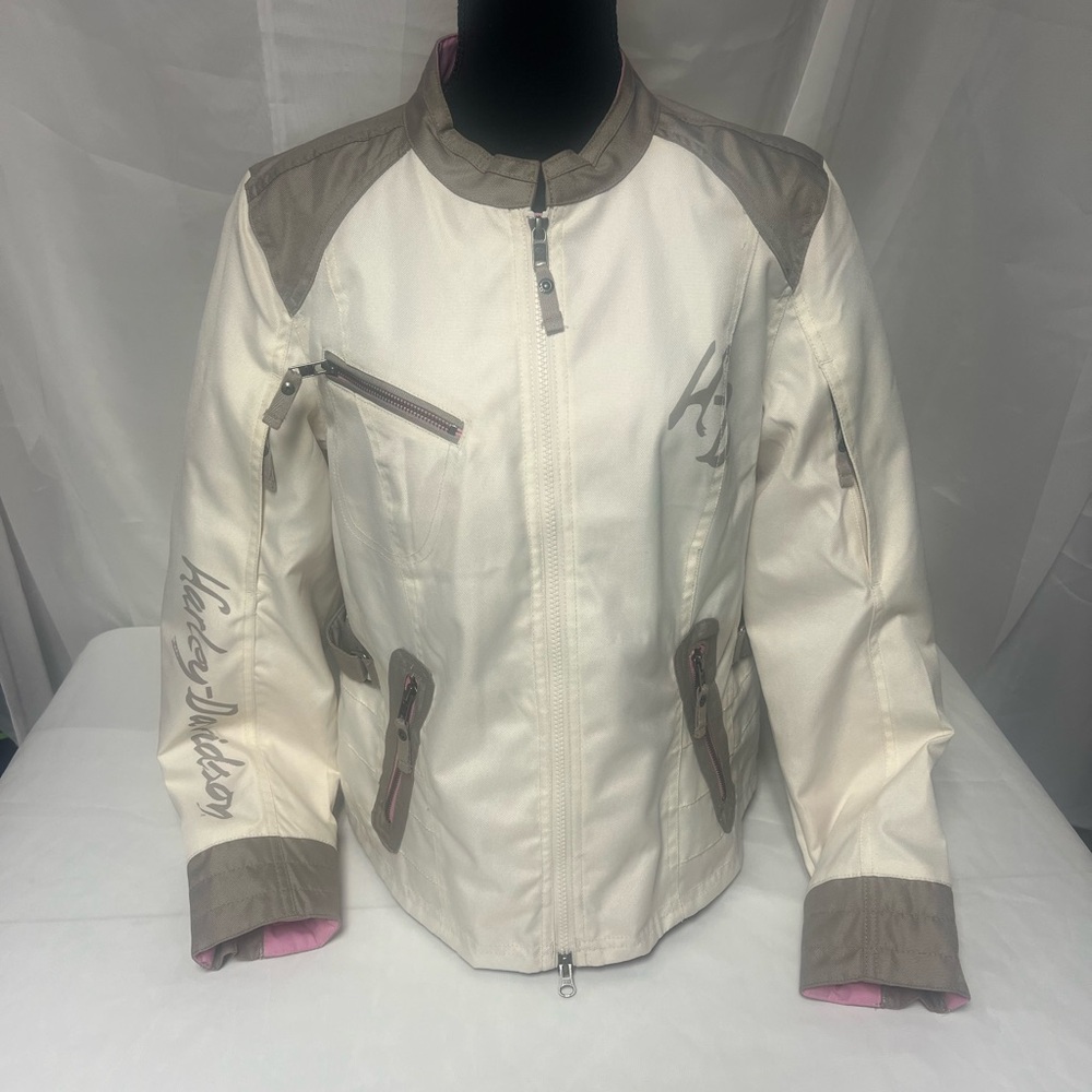 Harley-Davidson Women's Cream and Pink Large Riding Jacket Lighweight